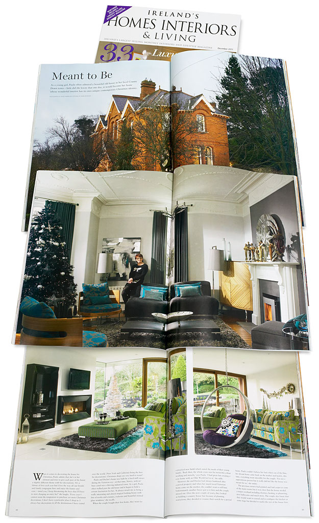 Pages 82 to 92 in the December 2011 issue of Ireland's Homes Interiors & Living magazine featuring Paula and Declan Strain's period house in County Down town of Newry at Christmas time