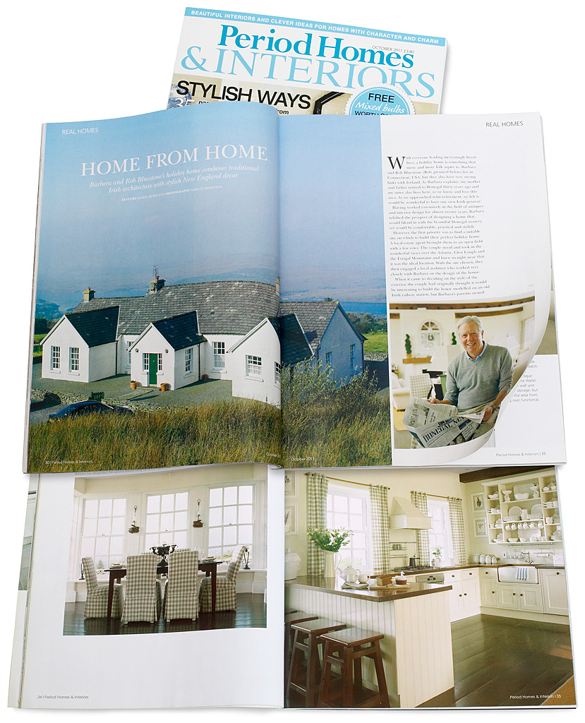 Pages 30 to 38 in the October 2011 issue of Period Homes & Interiors magazine featuring Barbara and Rob Bluestone's Irish style school house in County Donegal.
