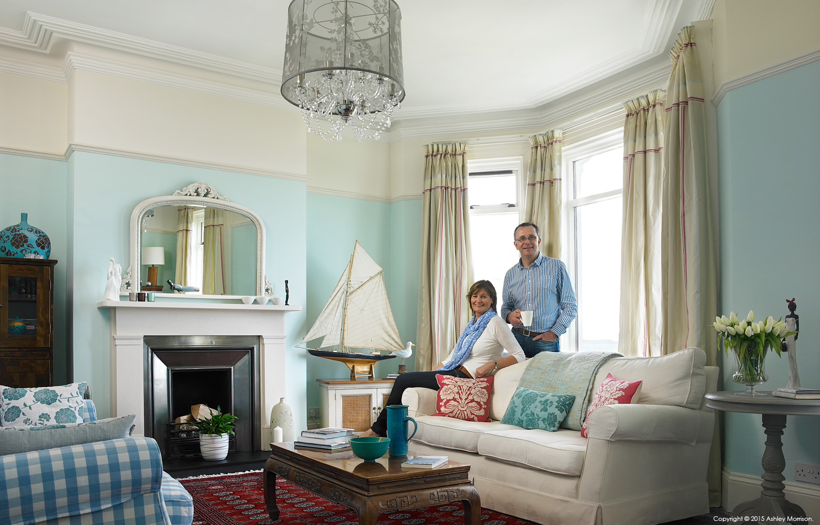 Eleanor and Stephen Blayney in the upstairs sitting room of their mid terrace called 'Marathon' in the County Down coastal town of Donaghadee.