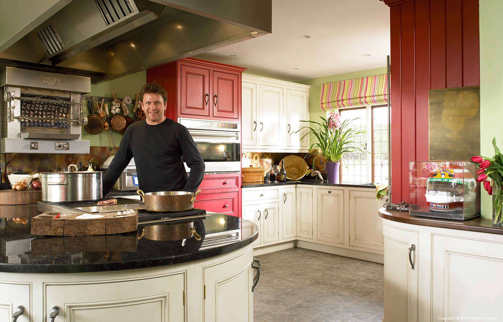 English TV celebrity chef James Martin in the kitchen of his detached