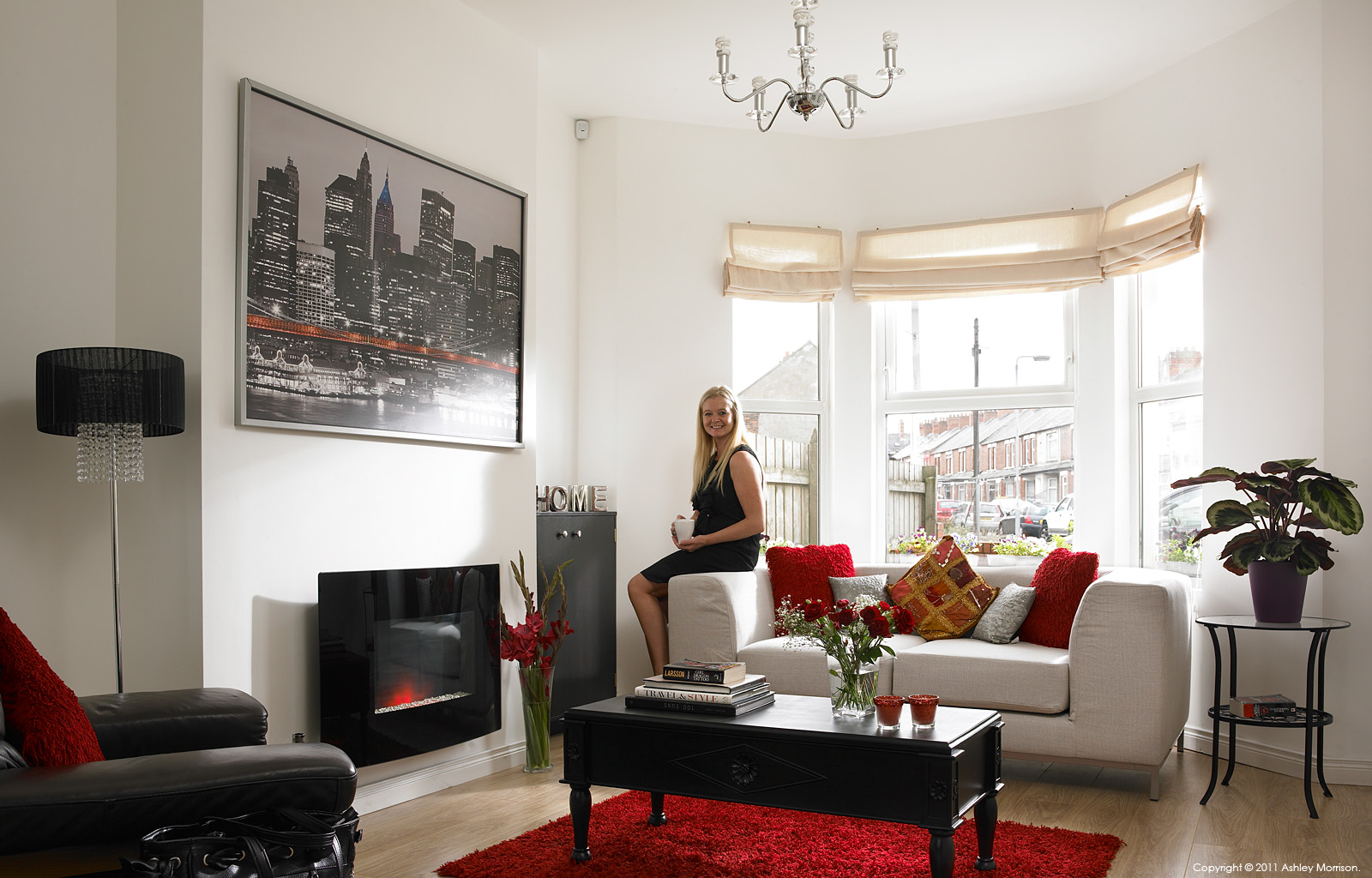 Janice Shannon in the living room of her renovated three storey Edwardian mid terrace in Belfast.
