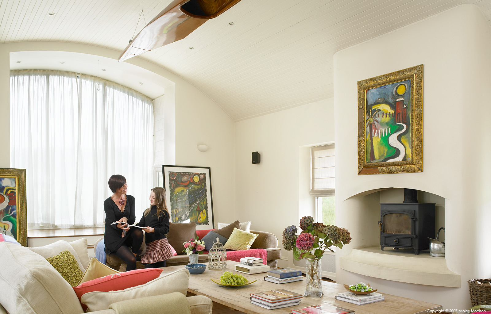 Karen Spence with her daughter in their farmhouse near Greyabbey in County Down.