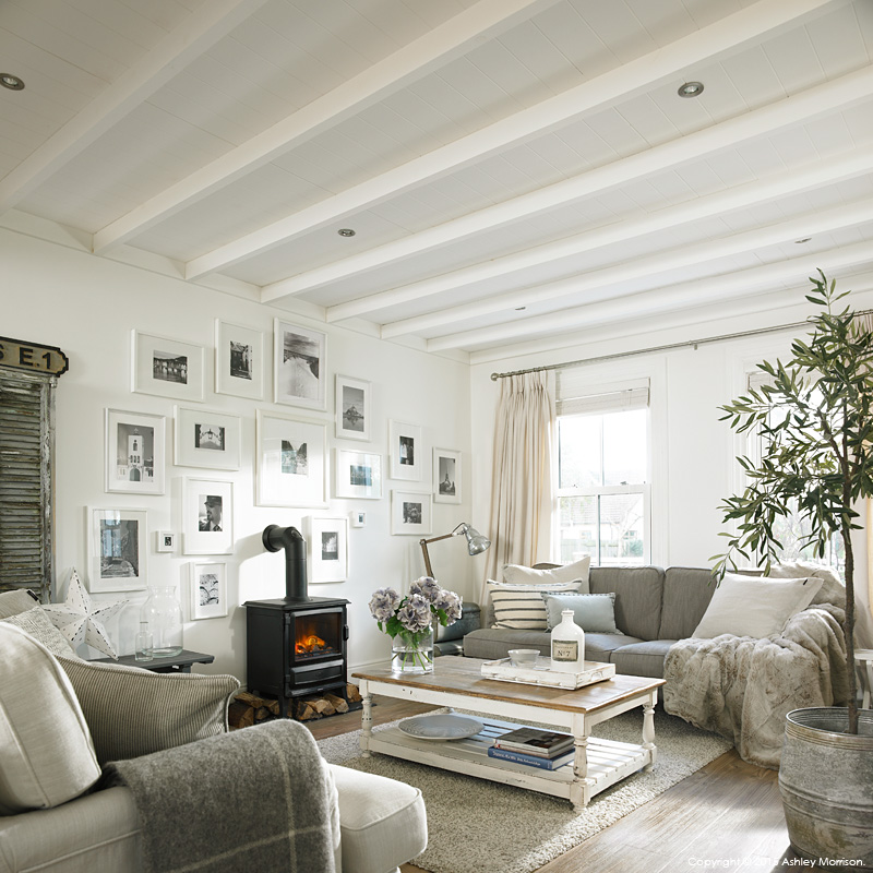 The living room area in Marie and Alan McMillen's renovated 1960s detached house near Holywood in County Down.