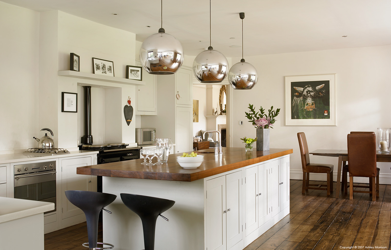 A Plain English kitchen in Coral and Rob Garlick's Edwardian mansion located near Godalming in Surrey.