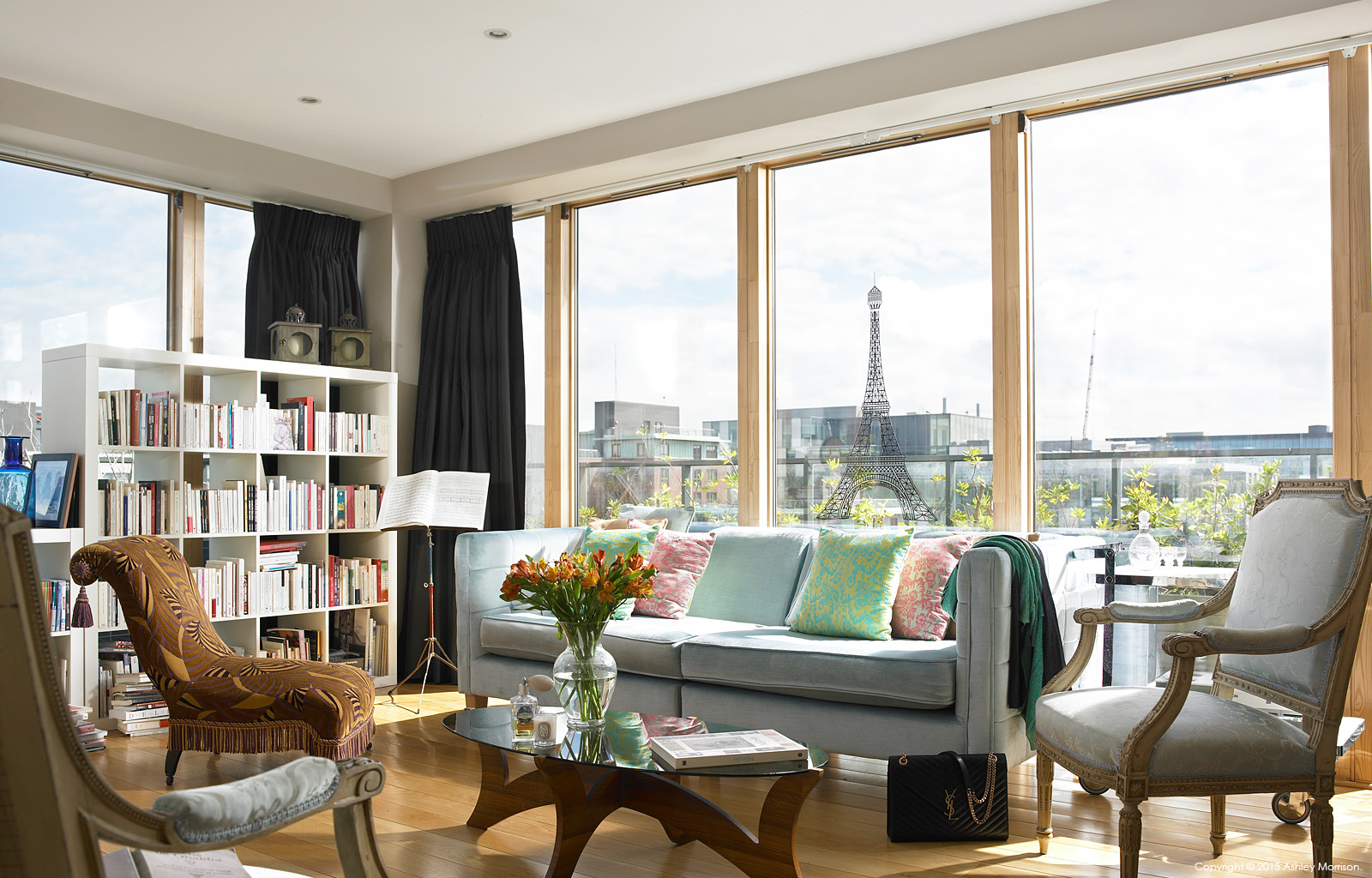 The sitting room in Charlotte Hamel's modern apartment in Dublin's stylish docklands area.