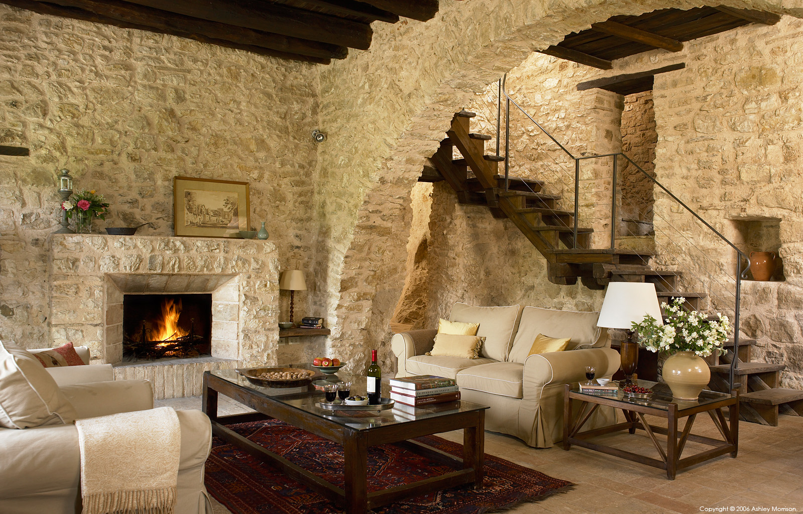 The sitting room in Casa dell'Arco at Borgo Pianciano in the Umbria Region of Italy near Spoleto.