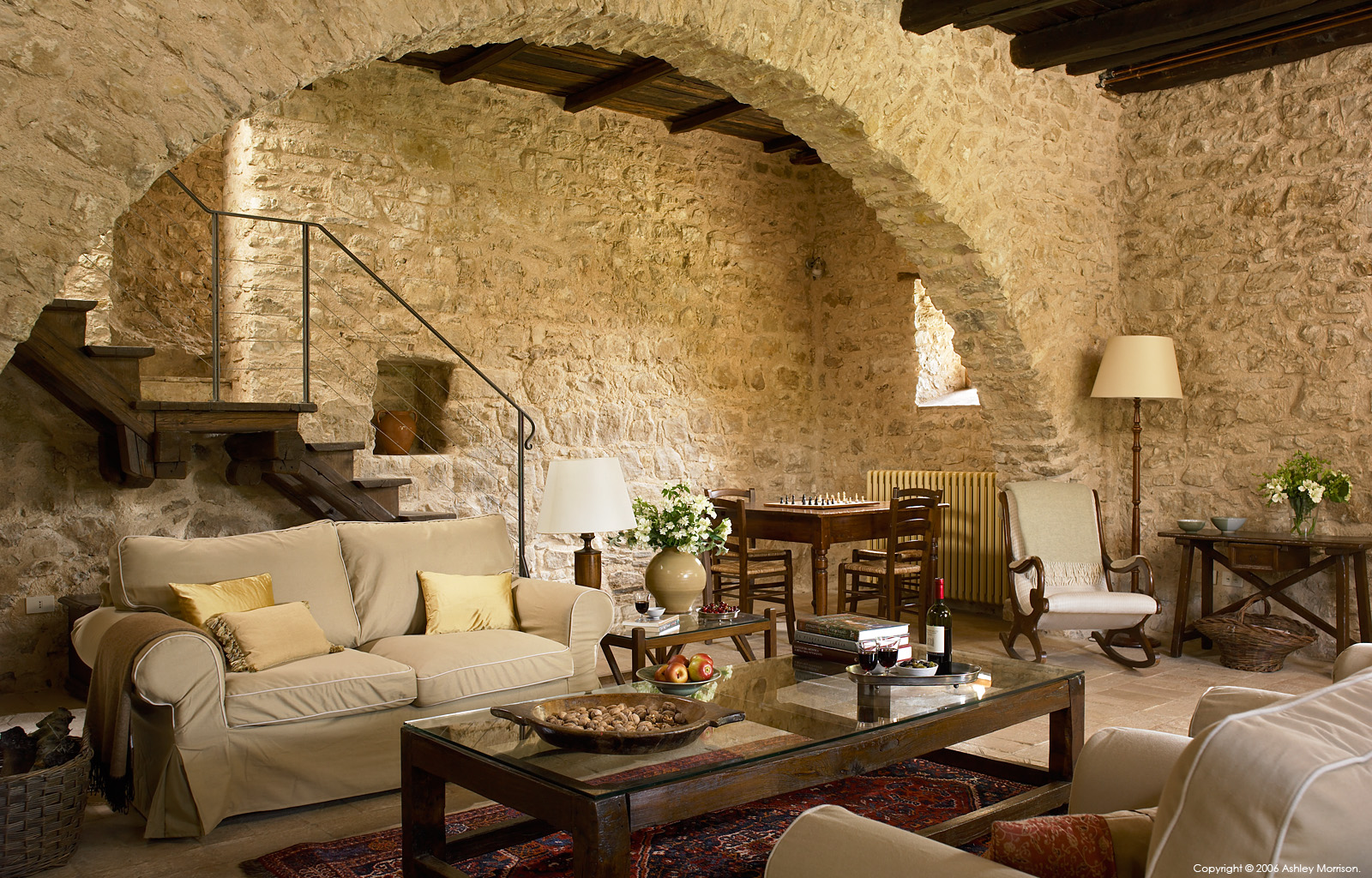 The sitting room in Casa dell'Arco at Borgo Pianciano in the Umbria Region of Italy near Spoleto.