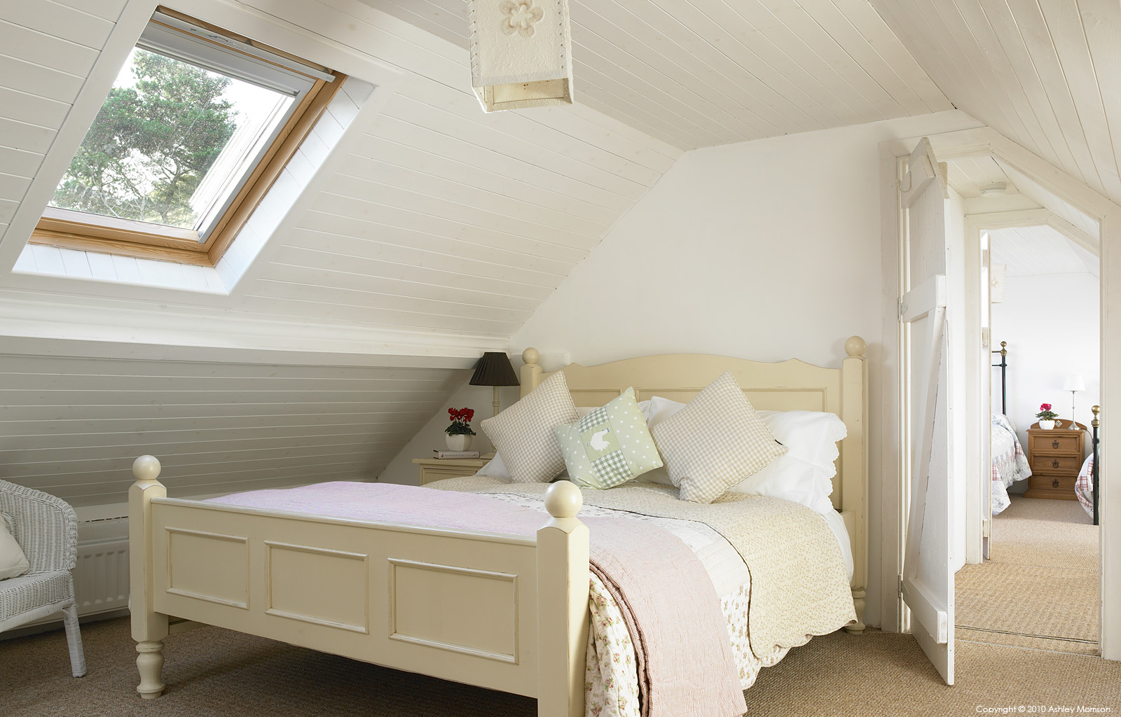 One of the attic bedrooms in Sarah and Geoff Mitchell's cottage called 'Paddy Mors' near Fanad Head in County Donegal.