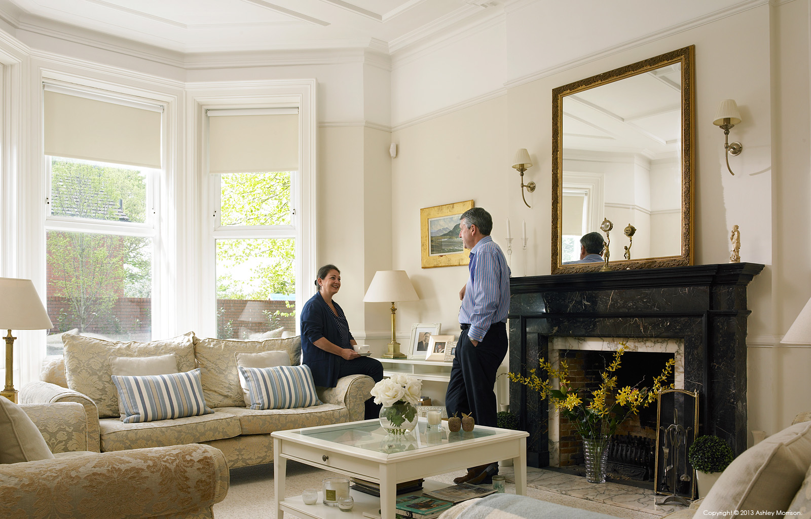Fiona & Conor O'Kane in the sitting room of their detached Victorian Gentleman’s residence in Belfast.