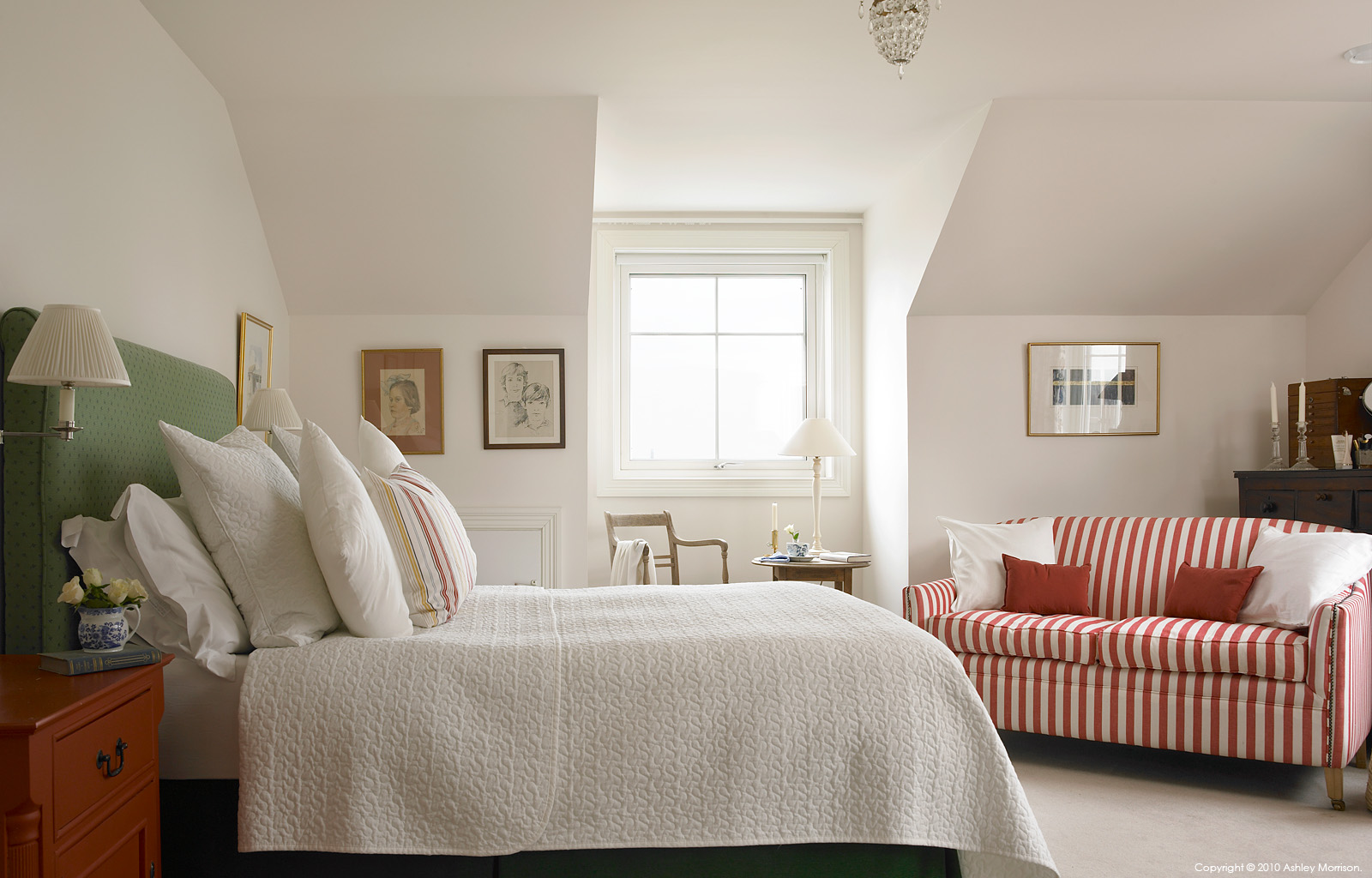 Master bedroom in Elisabeth Jonsson & Brian Patterson's Norwegian timber framed house near Holywood in County Down.