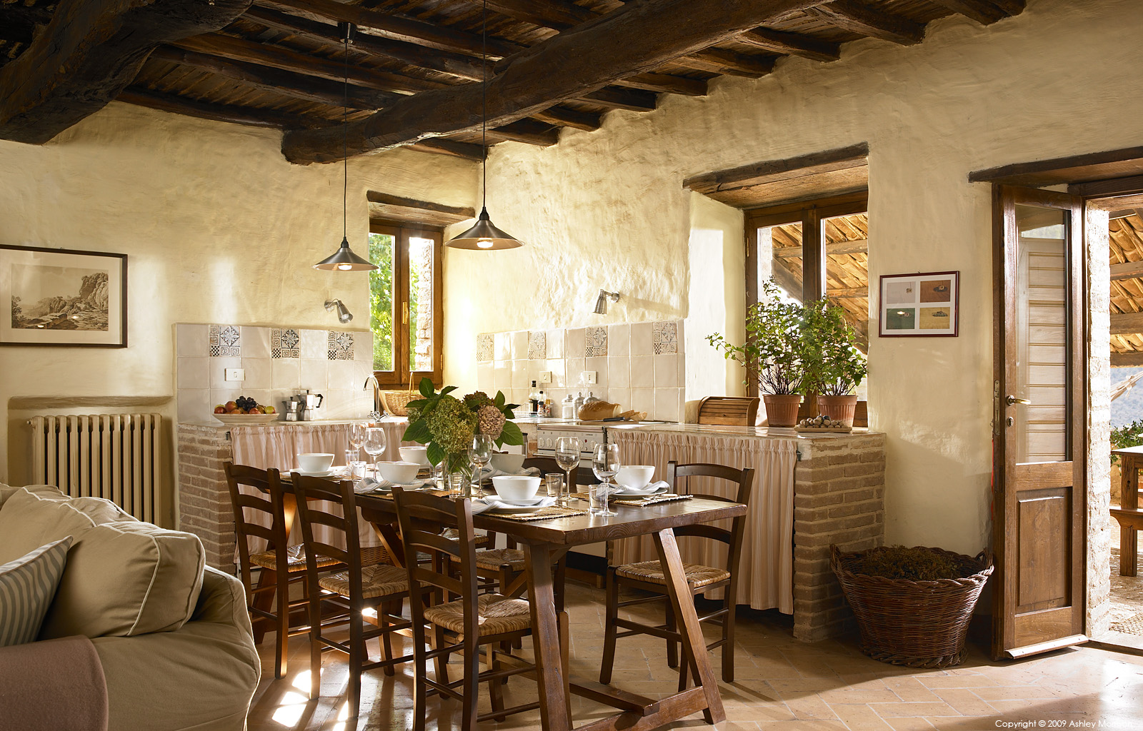 The kitchen in Casa del Cipresso at the Pianciano hamlet near Spoleto in Italy by Ashley Morrison and Marie McMillen.