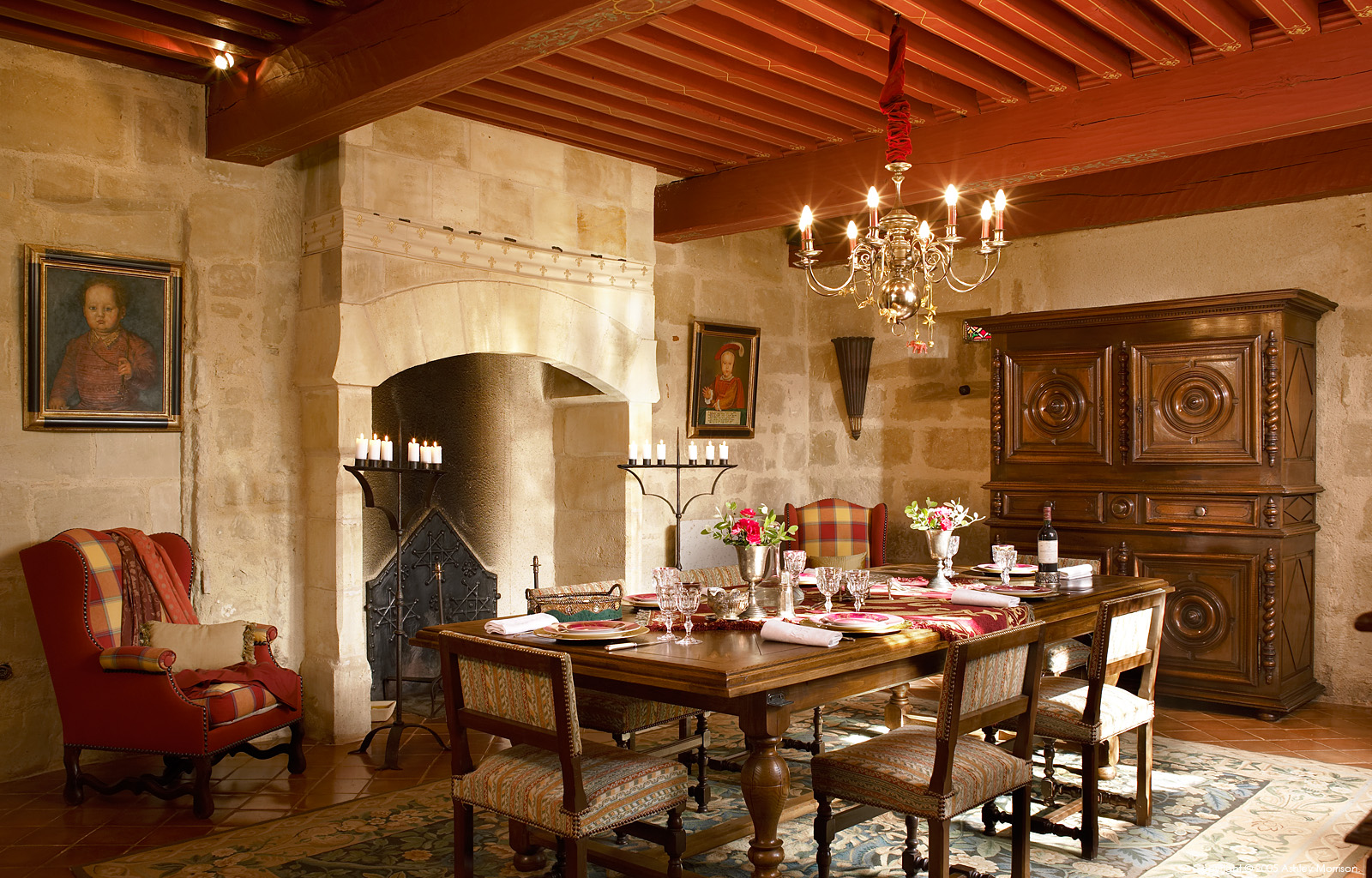 The dining room in Christian Teissier's 13th Century French Chateau in the Dordogne region of France by Ashley Morrison.
