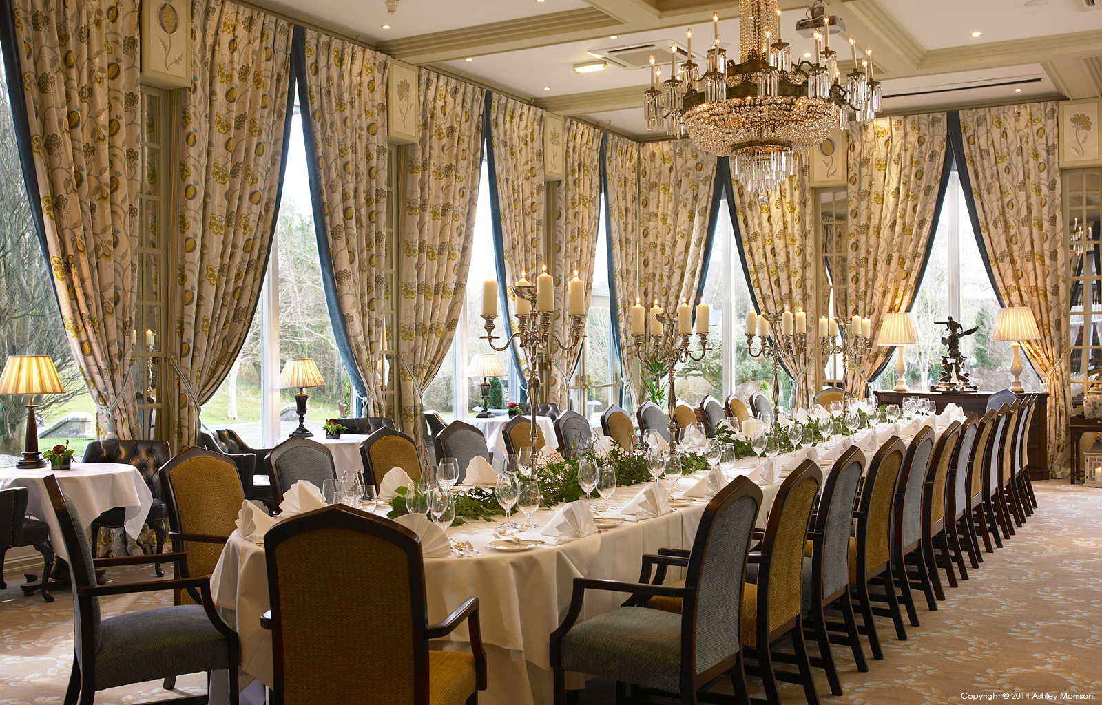 The Terrace Room set-up for a business meeting at Dromoland Castle in County Clare by Ashley Morrison.