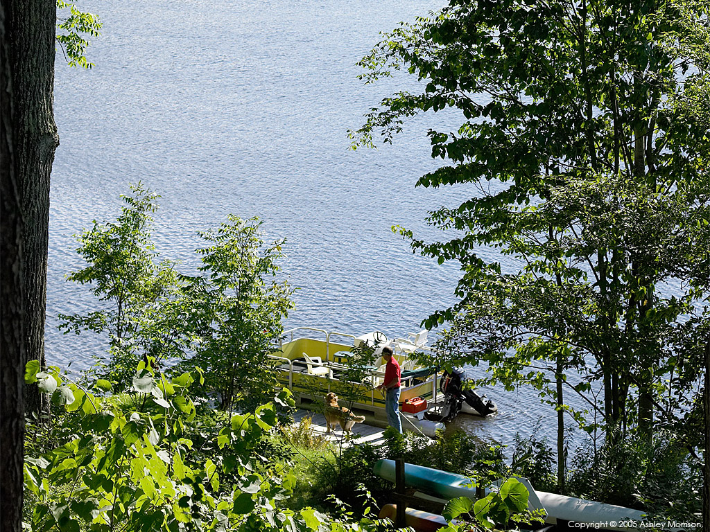 William Lewis down by the lake outside his detached cedar shingle house near Hanover in New England by Ashley Morrison.