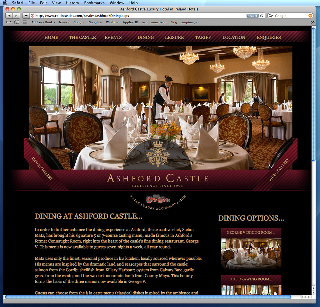The George V dining room at Ashford Castle in County Mayo as seen on Celtic Castles website.