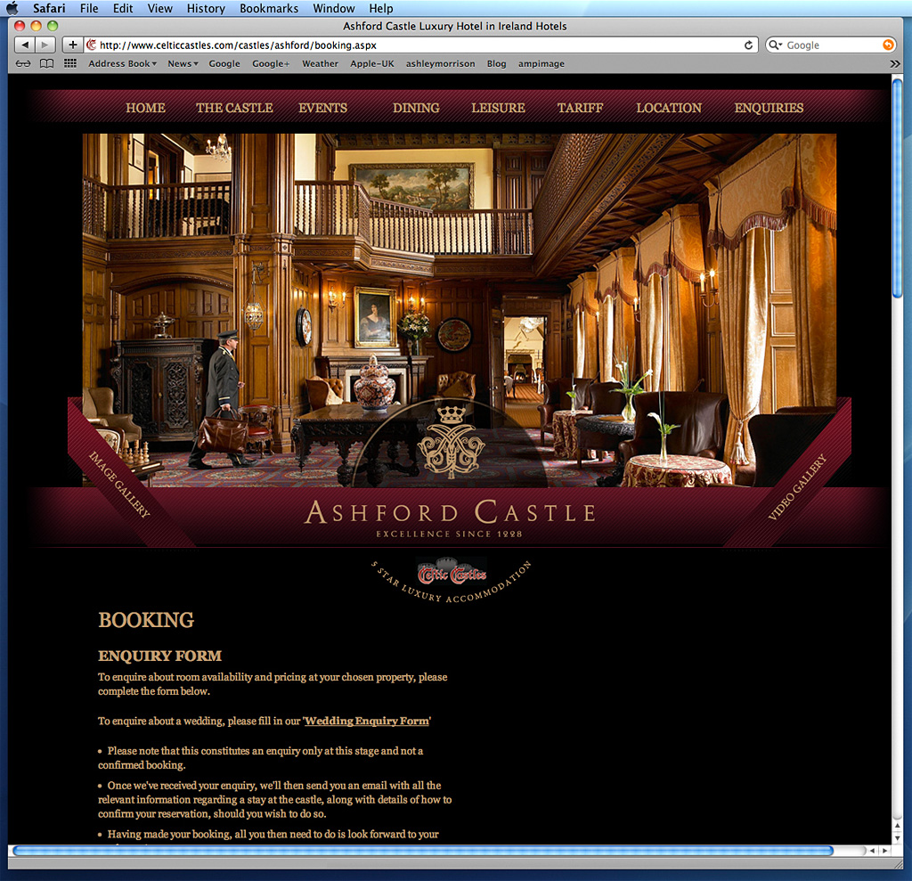 The Oak Hall&nbsp;at Ashford Castle located near to village of Cong in County Mayo as seen on Celtic Castles website.