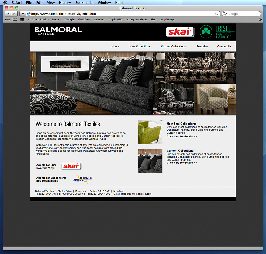 Screen shot showing how our images was used on the Home page of Balmoral Textile's website.