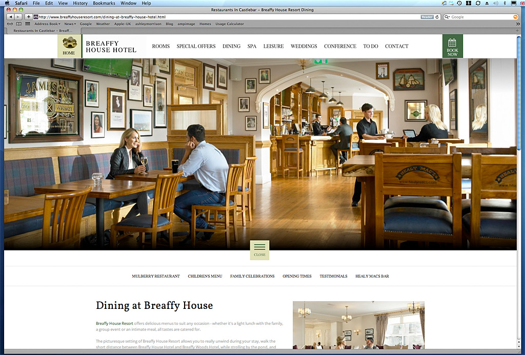 The Dining page on Breaffy House Hotel's website