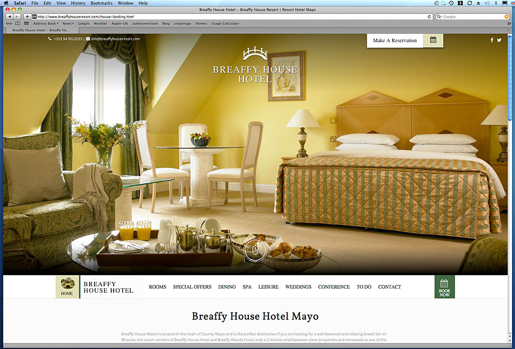 The Home page on Breaffy House Hotel's website