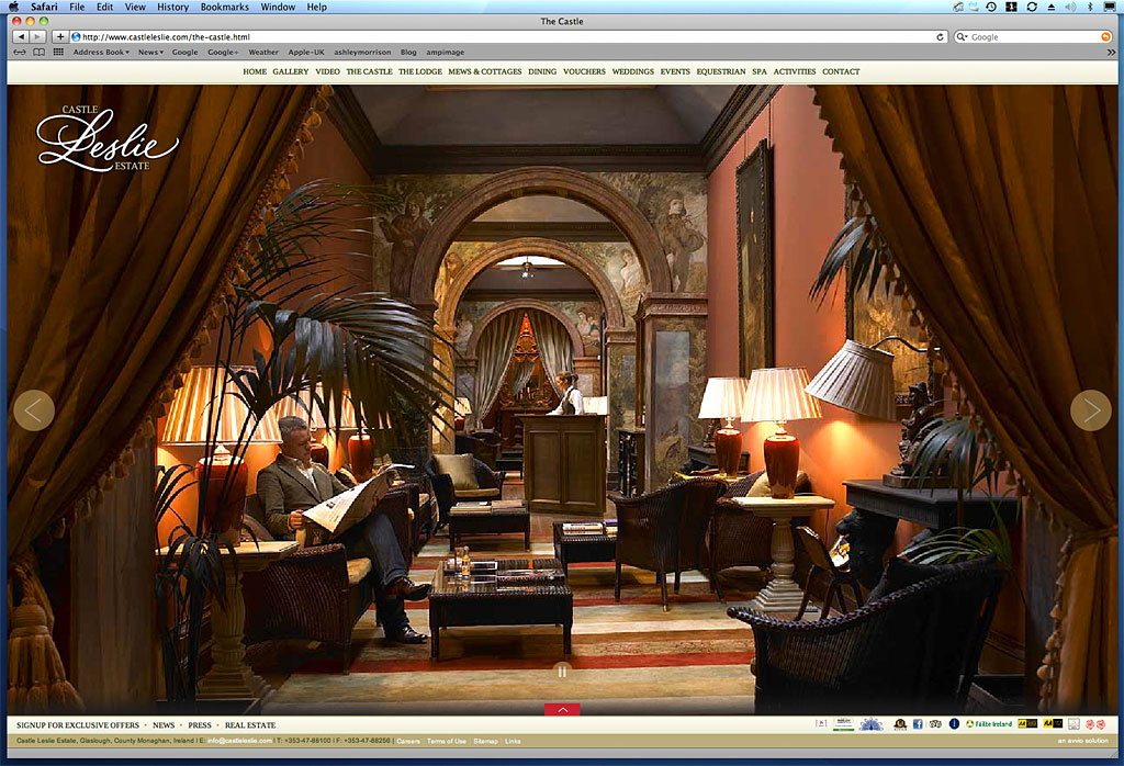 Screen shot showing how our image was used on The Long Gallery in The Castle page on Castle Leslie Estate's website.