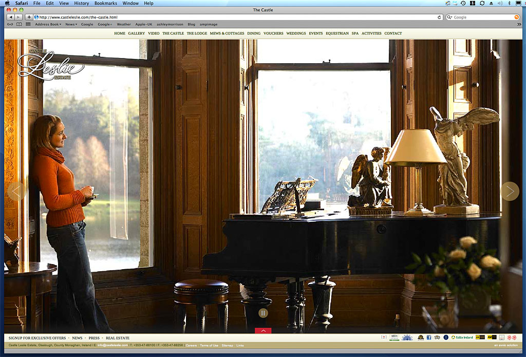 Screen shot of a page on the Castle Leslie Estate's website showing the image we produced in the Drawing room.