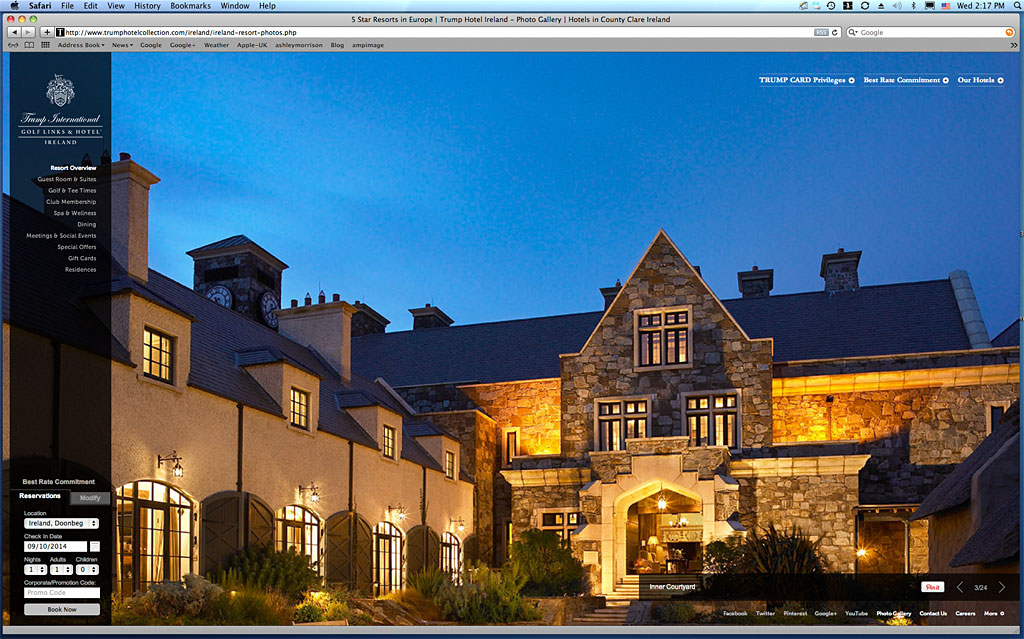 Screen shot of the Inner courtyard page on the Trump International Golf Links & Hotel in Ireland's website.
