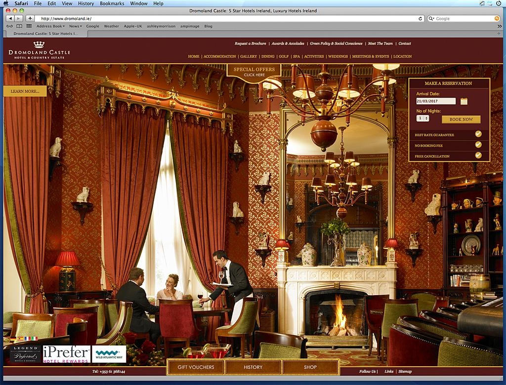 Screen shot showing how  our images was used on the Home page of Dromoland Castle's website.