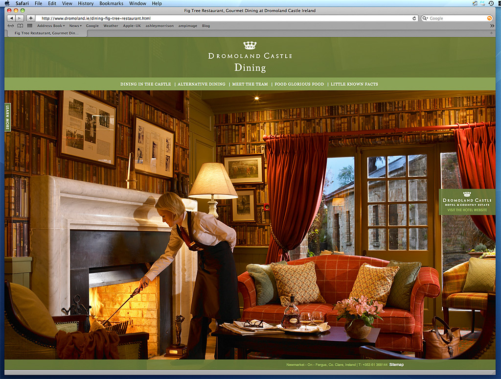 Screen shot of the Fig Tree Restaurant page on Dromoland Castle's website.