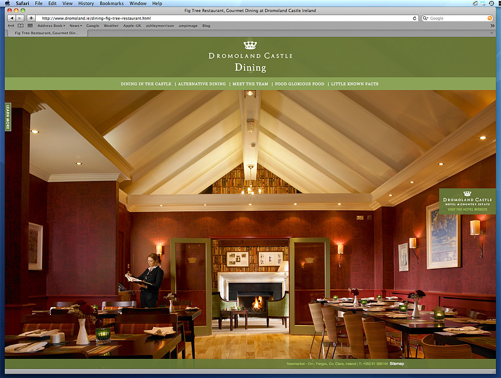 Screen shot of the Fig Tree Restaurant page on Dromoland Castle's website.