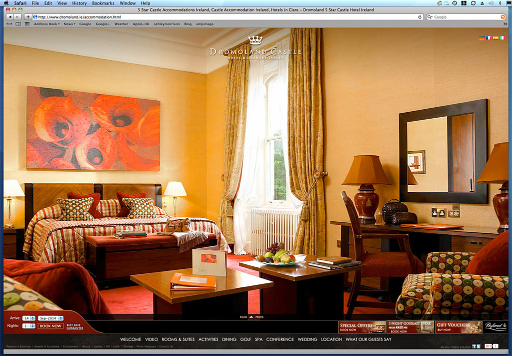 Media use: Worldwide web - Accommodation at Dromoland Castle.