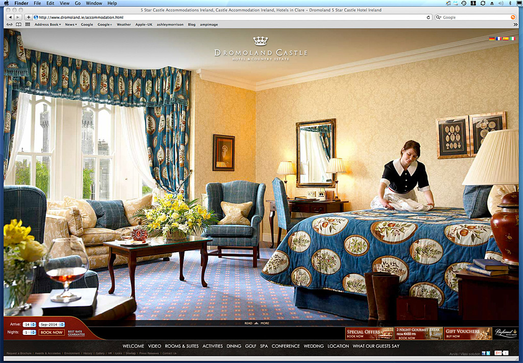 Screen shot showing how our image was used on the accommodation page of Dromoland Castle's website.