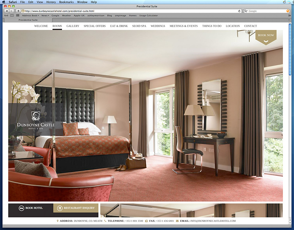 Screen shot of the Presidential Suite page on Dunboyne Castle Hotel's website.