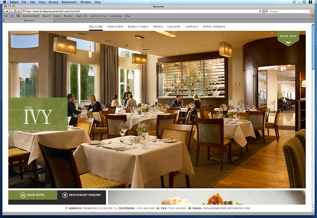 Screen shot of The IVY page on the Dunboyne Castle Hotel's website.