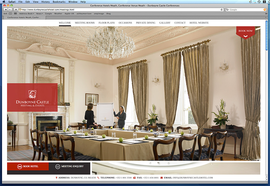 Screen shot of the Meeting Rooms page on the Dunboyne Castle Hotel's website.