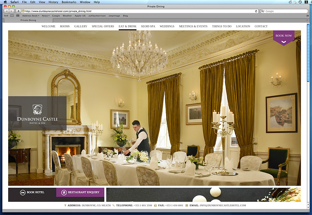 Screen shot of the Private Dining page on the Dunboyne Castle Hotel's website.