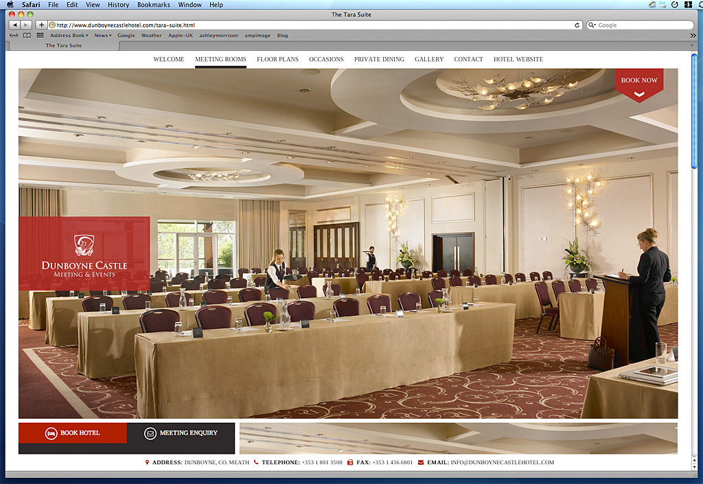 Screen shot of the Tara Suite page on the Dunboyne Castle Hotel's website.