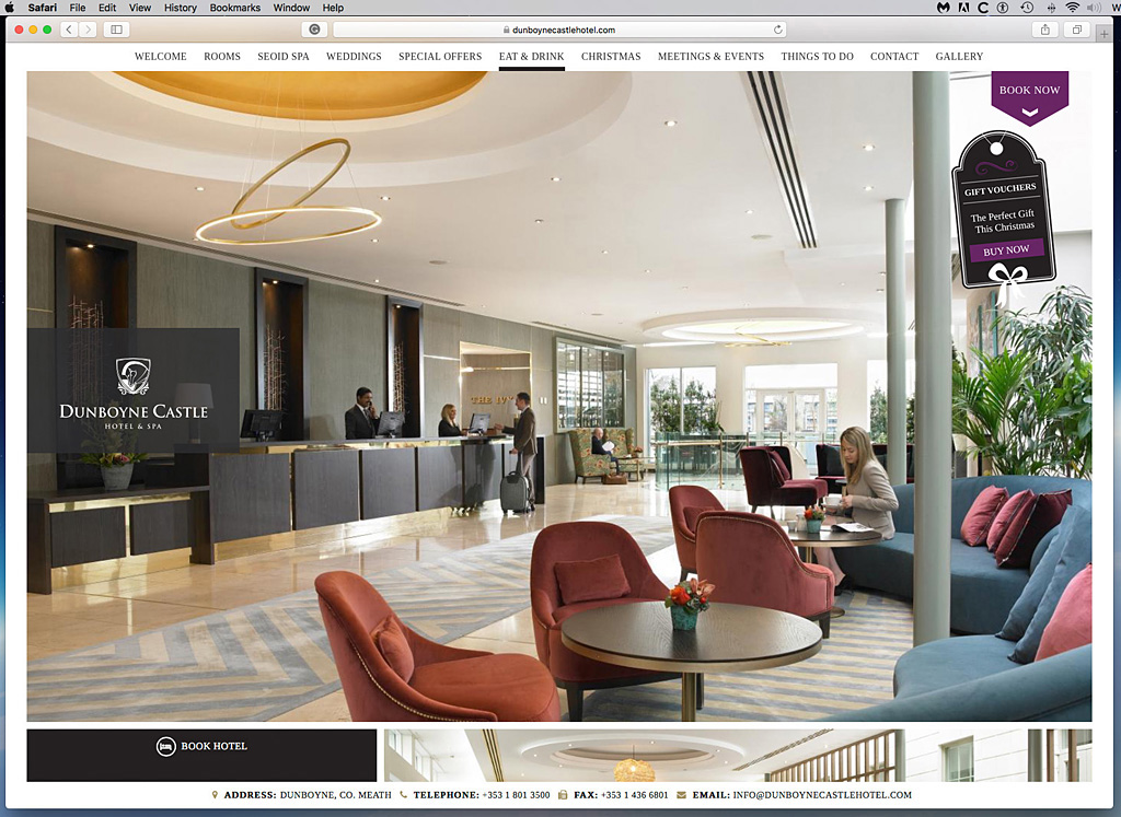Screenshot of the Eat & Drink page on the Dunboyne Castle Hotel's website.