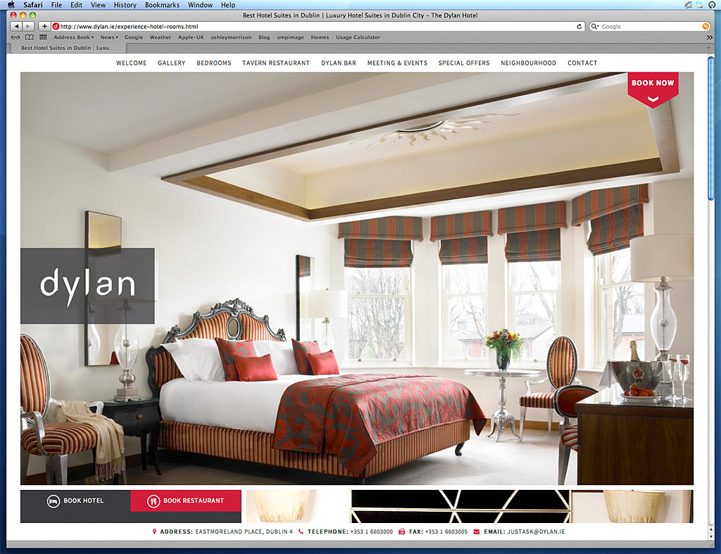 Page on the Dylan Hotel's website about Luxury bedroom suites in Dublin.