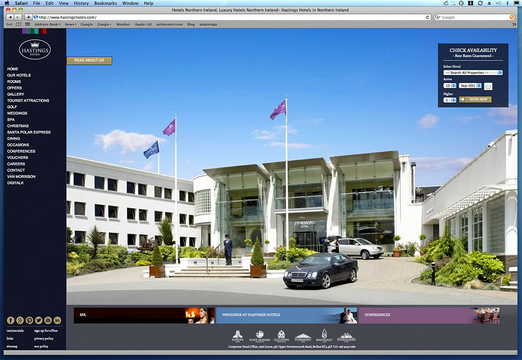 Screen shot of a page on the Hastings Hotel's website showing the image we produced of the Stormont Hotel.