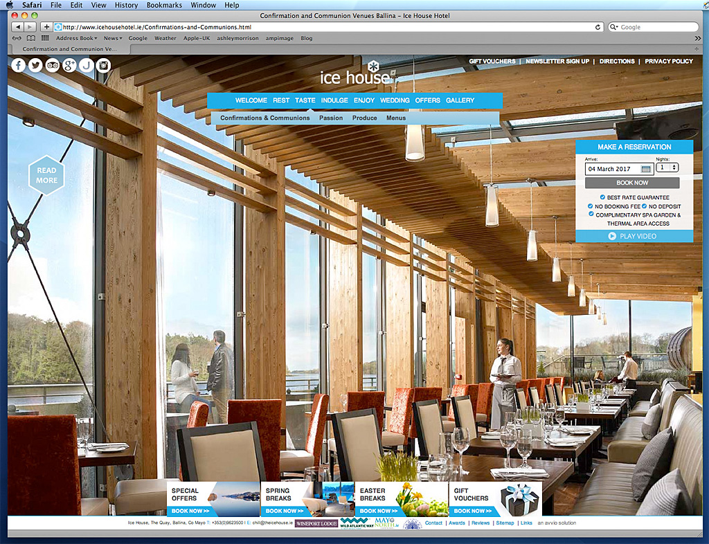 Screen shot showing how our image was used on the Confirmations and Communions page on the Ice House Hotel's website.