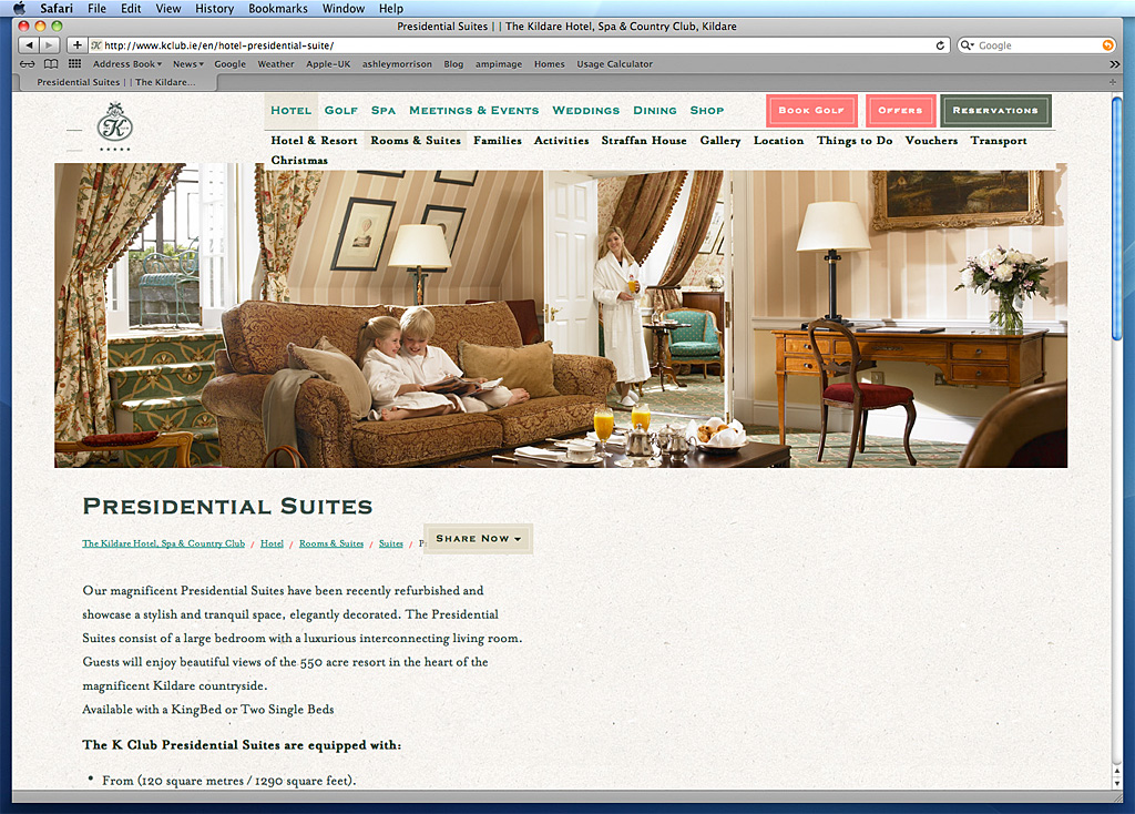 The Presidential Suites page on The K Club's website.