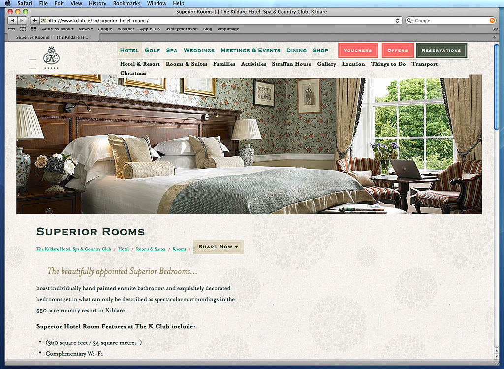 The Superior Rooms page on The K Club's website.