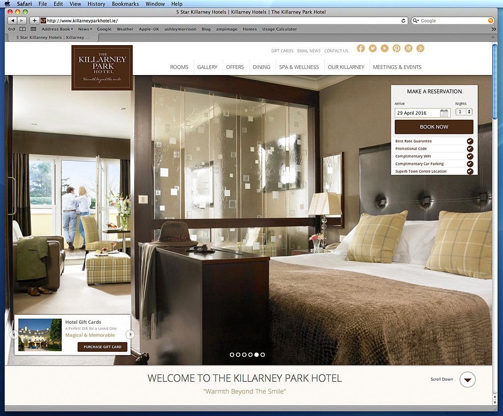 Home page on the Killarney Park Hotel's website.