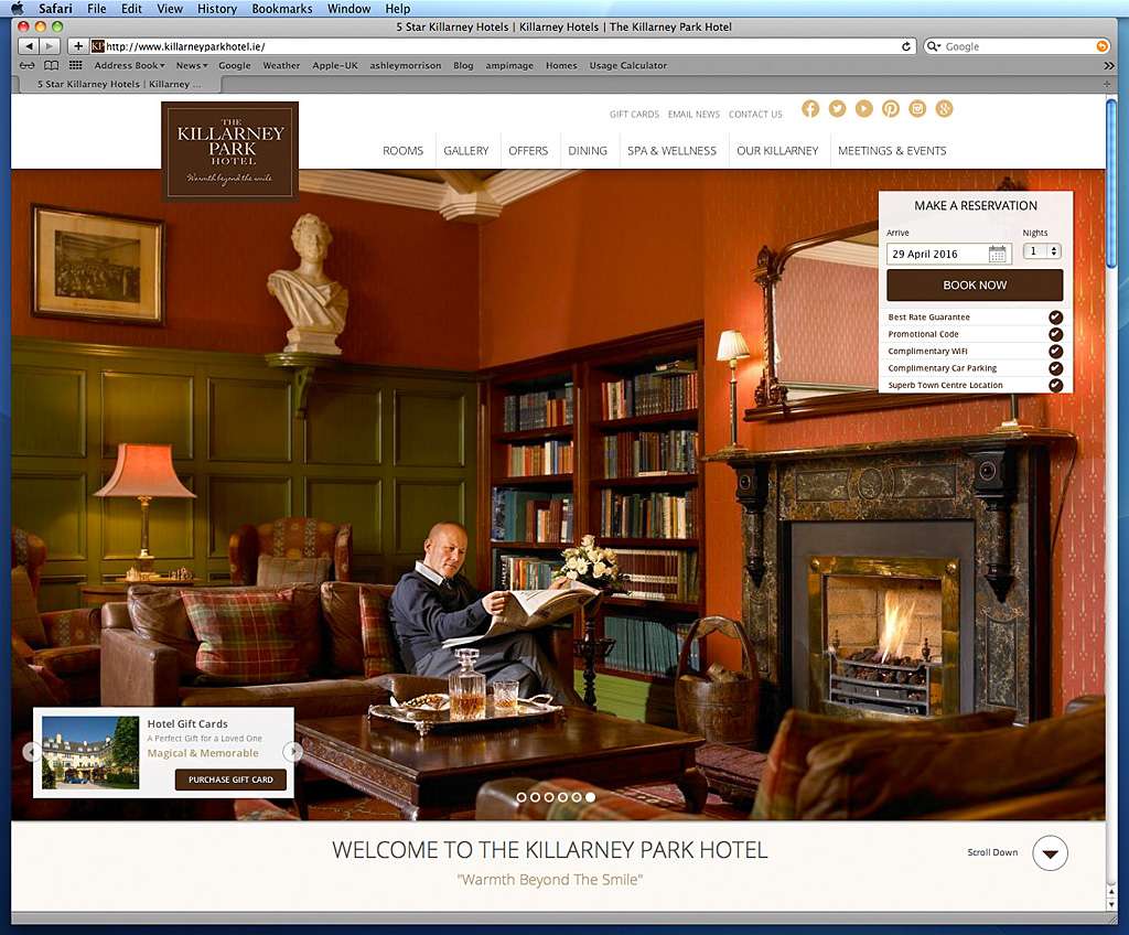 Home page on the Killarney Park Hotel's website.