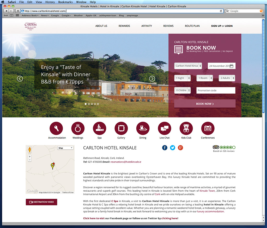 An infringement of copyright example showing our work being used by the Carlton Hotel Kinsale who had not obtained a Licence to use it.