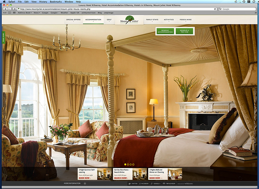 Screen shot showing how our image has been used on the Accommodation page of Mount Juliet Country Estate's website.