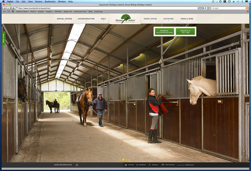 Screen shot showing how our image has been used on the Equestrian Centre page of Mount Juliet Country Estate's website.