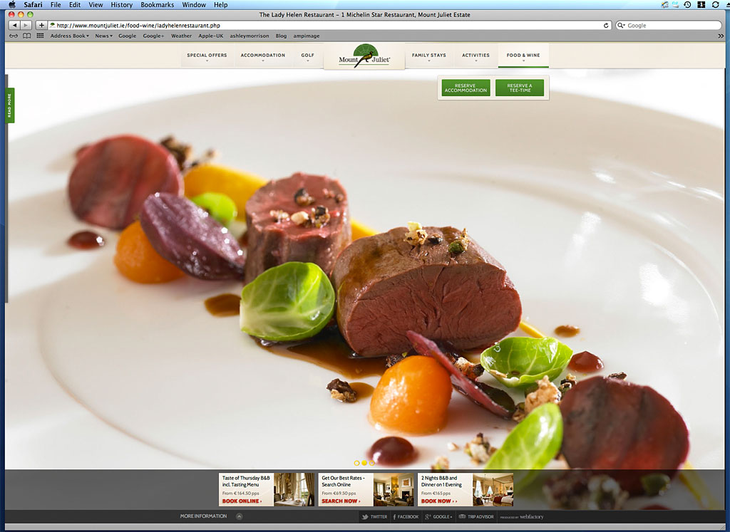Screen shot showing how our image has been used on the Food in Lady Helen Restaurant page of Mount Juliet Country Estate's website.