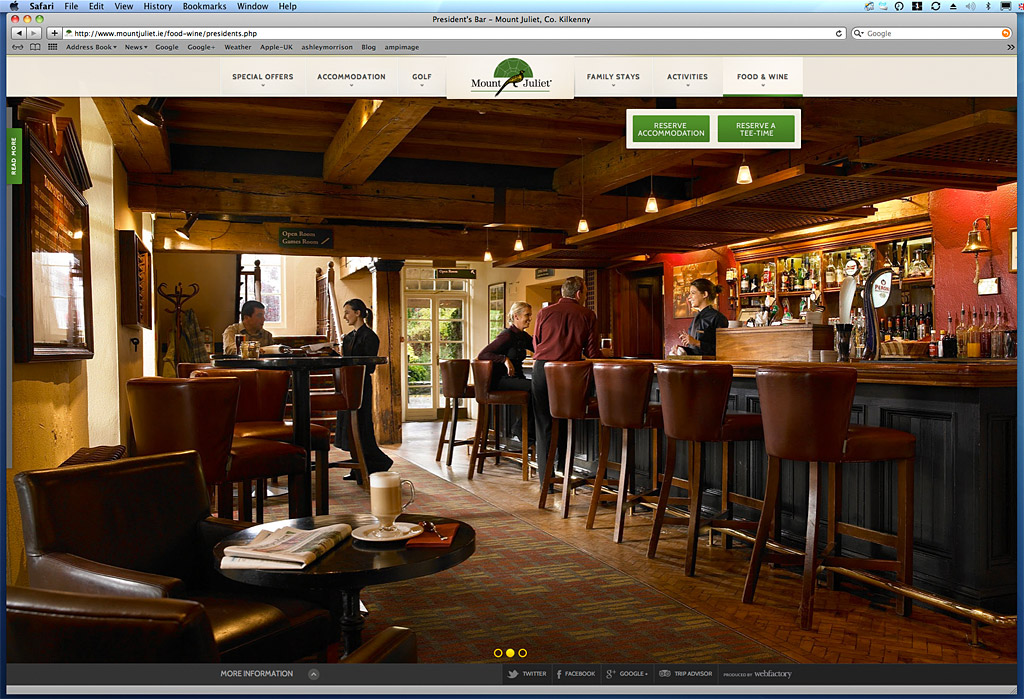 Screen shot showing how our image has been used on the President's Bar page of Mount Juliet Country Estate's website.