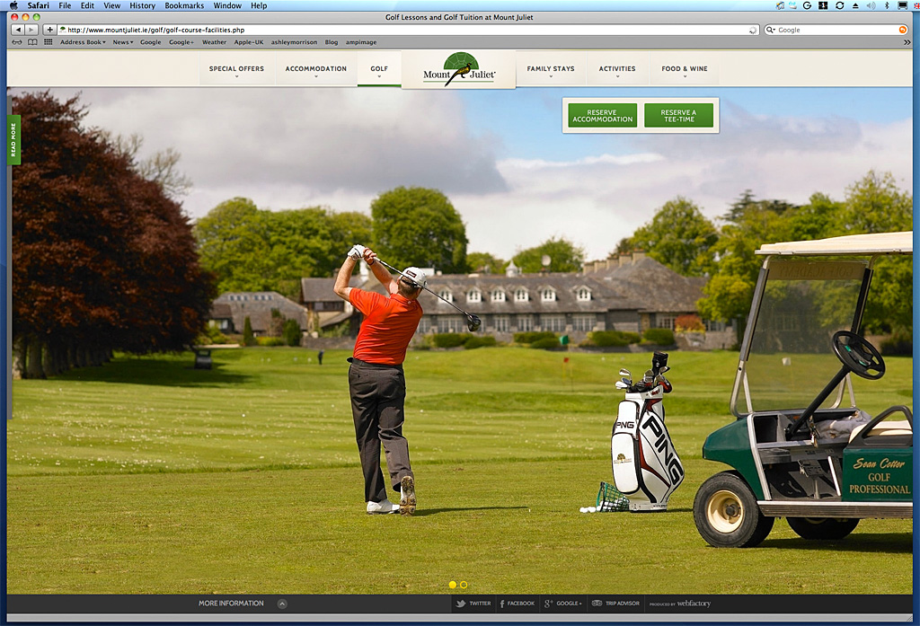 Screen shot of the Golf Tuition page on the Mount Juliet Country Estate's website.